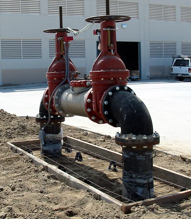 Installed RPZ backflow prevention device